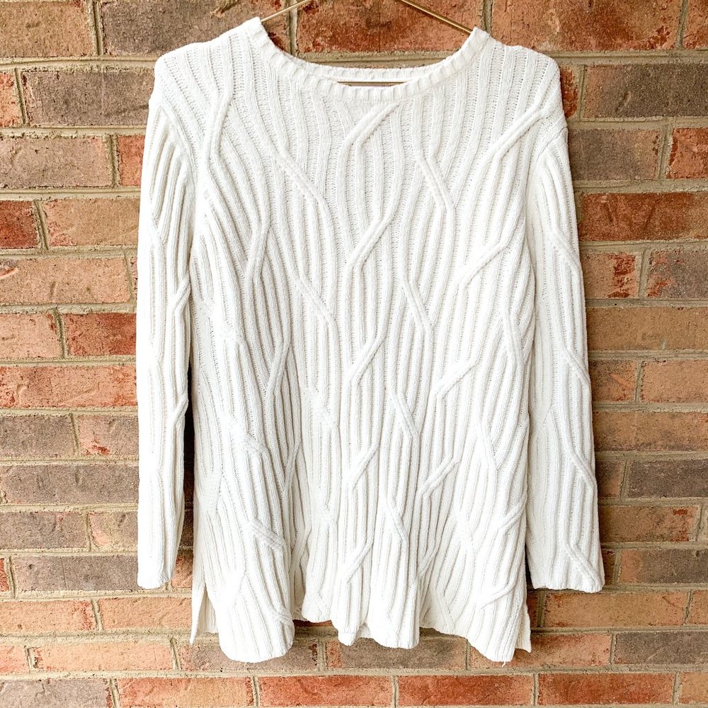 J Jill Chenille Ivory White Cable Knit Sweater